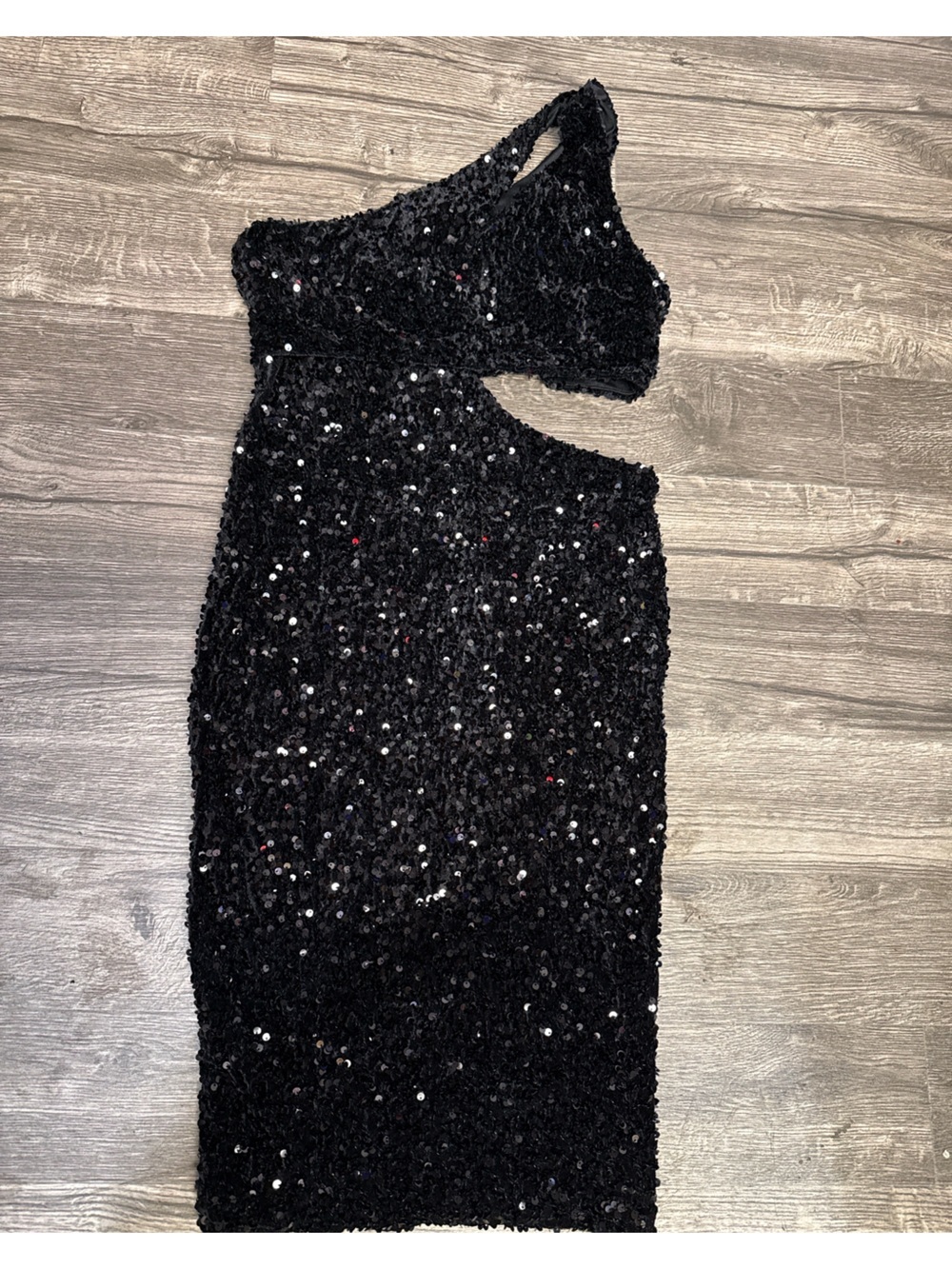 Fashion Nova Black Sequin One Shoulder Midi Dress NWT Glam Party Dress